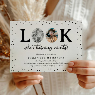 Fun Look's Who's 90' 2 x photo 90th Birthday Einladung