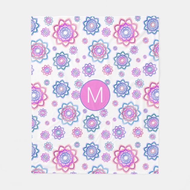 Fun Lotus Blume Monogram Pink Pastellgrün Fleecedecke (Vorderseite)