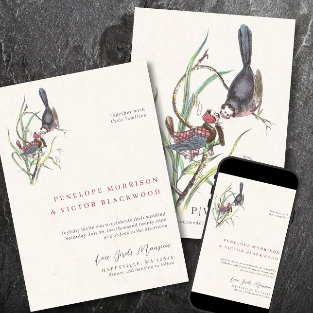 Fun Love Birds Wedding Einladung (Von Creator hochgeladen)