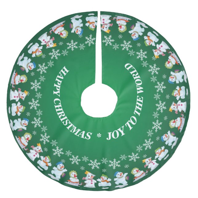 Fun Love Snowmen und Schneeflocken Polyester Weihnachtsbaumdecke (Vorderseite)