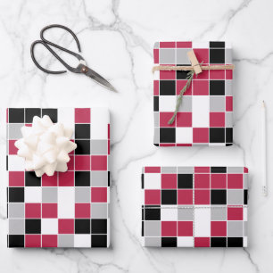 Fun Magenta Schwarz Geometrisches Muster Geschenkpapier Set