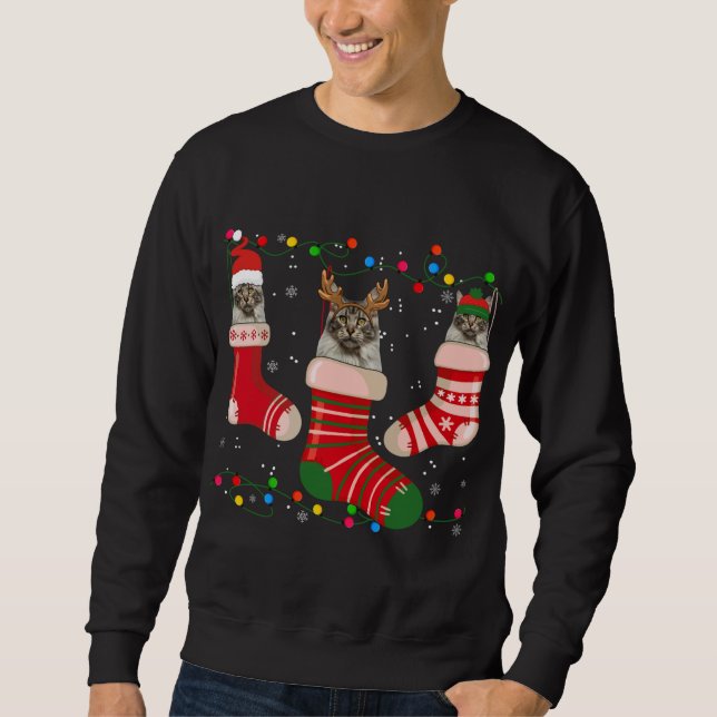 Fun Maine Coon Strumpf Weihnachtssocken Weihnachte Sweatshirt (Vorderseite)