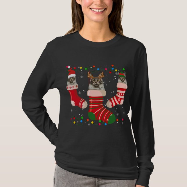 Fun Maine Coon Strumpf Weihnachtssocken Weihnachte T-Shirt (Vorderseite)