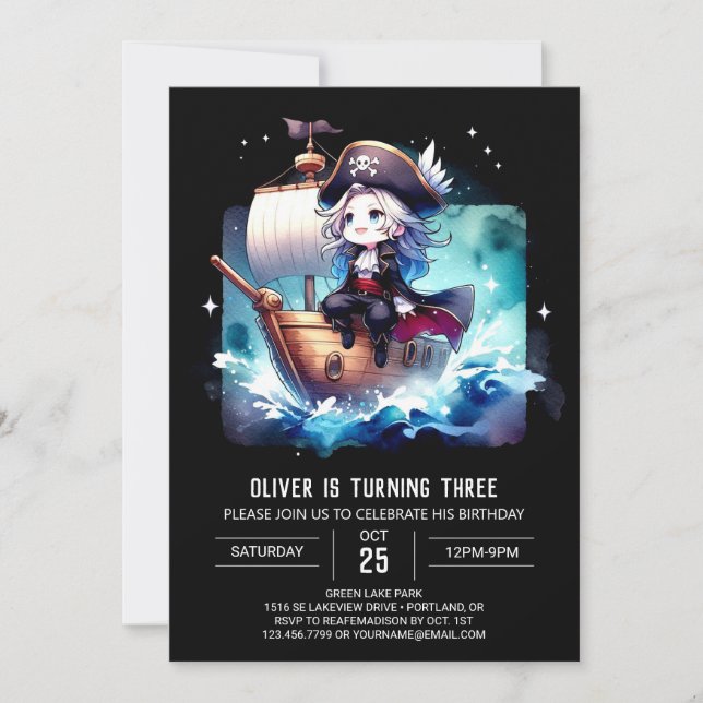 Fun Majestic Pirate Birthday Einladung (Vorderseite)