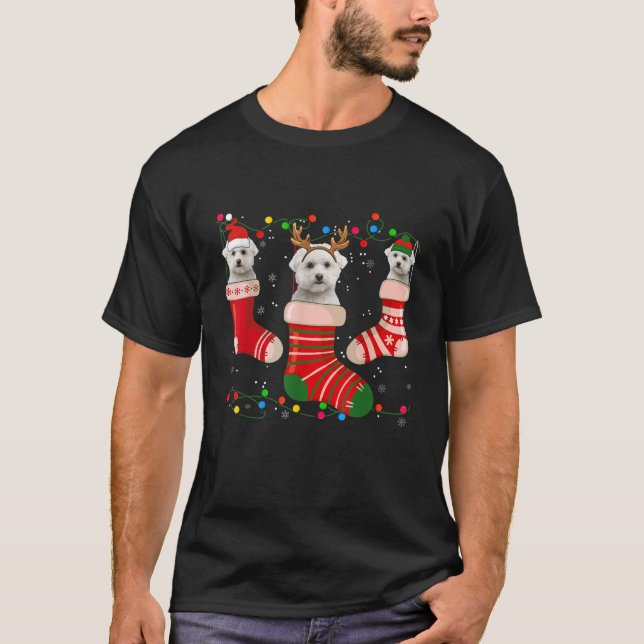 Fun Maltese Stocking Christmas Light Socks Xmas  T-Shirt (Vorderseite)