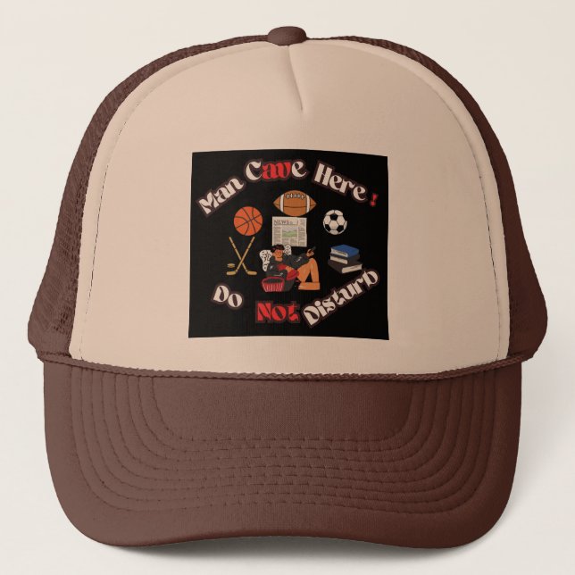 Fun Man Höhle hier Bale Brown Baseball Trucker Hat Truckerkappe (Vorderseite)