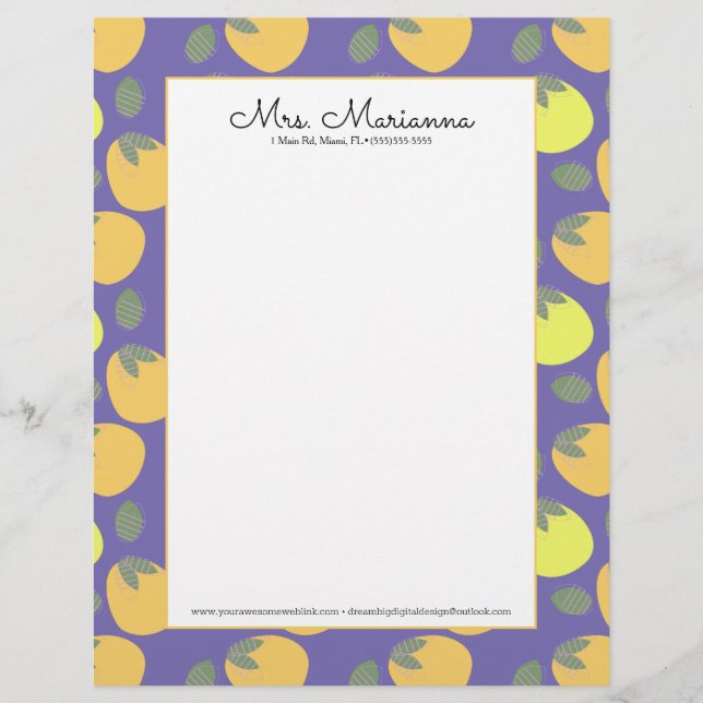 Fun Mango Orange Yellow Fruit Briefbogen (Vorderseite)