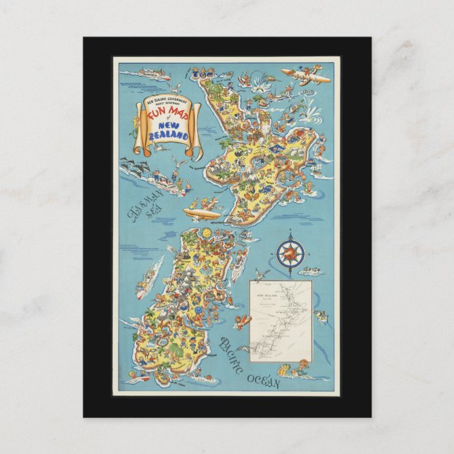 Fun Map von Neuseeland Postkarte (Vorderseite)