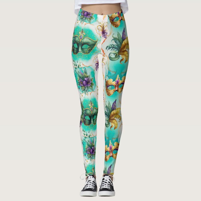 Fun Mardi Gras Masks Leggings (Vorderseite)