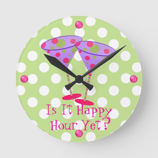 Fun Martini Glasses Happy Hour Wall Clock Runde Wanduhr (Vorderseite)
