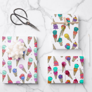 Fun Melty Summer Goth Skull Ice Creme auf weiß Geschenkpapier Set
