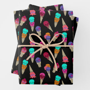 Fun Melty Summer Goth Skull Ice Creme komisch schw Geschenkpapier Set