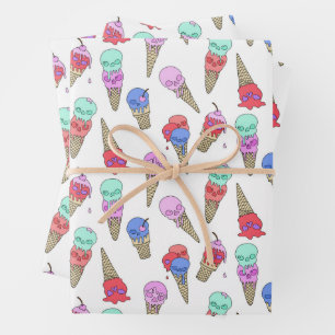 Fun Melty Summer Goth Skull Ice Creme Pastellweiß Geschenkpapier Set