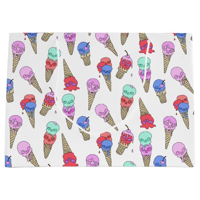 Fun Melty Summer Goth Skull Ice Creme Pastellweiß Große Geschenktüte (Vorderseite)