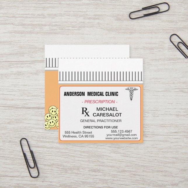 Fun Memable Prescription Medical Business Card Quadratische Visitenkarte (Vorderseite/Rückseite Beispiel)