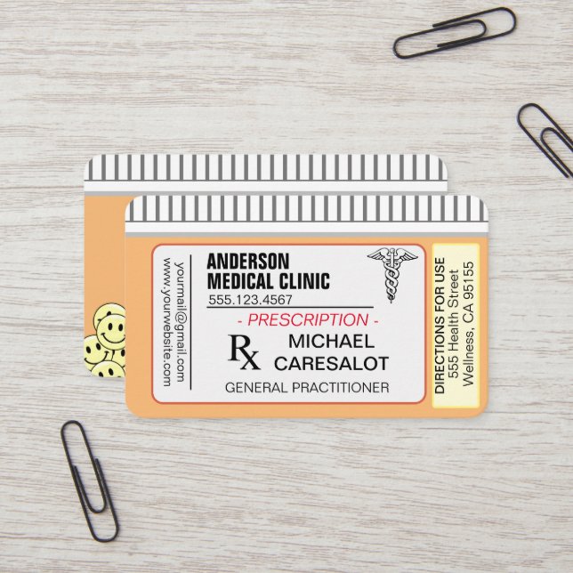 Fun Memable Prescription Medical Business Card Visitenkarte (Vorderseite/Rückseite Beispiel)