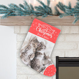 Fun meowowy Weihnachtskatzenname Rot & Weiß Foto Kleiner Weihnachtsstrumpf