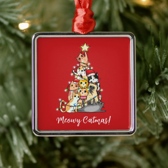 Fun Meowy Catmas Katzen Weihnachtsbaum Ornament Aus Metall (Baum)