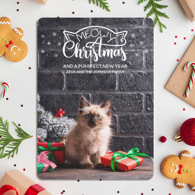 Fun meowy Weihnachtscreme Neujahr Katzenkarte (Von Creator hochgeladen)