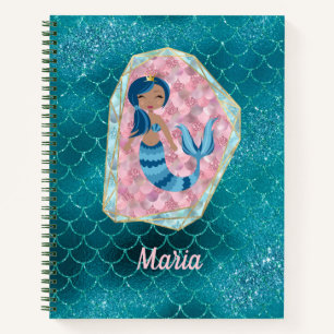 Fun Mermaid in Deep Aqua in einer rosa Muschel Notizbuch