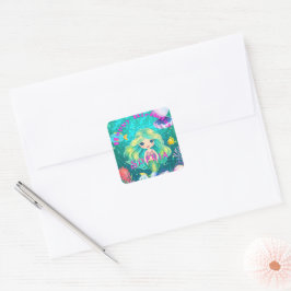 Fun Mermaid Themed Happy Birthday Party Quadratischer Aufkleber