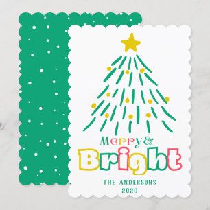 Fun Merry & Bright Niedlich Hand Zeichnete Weihnac Feiertagskarte