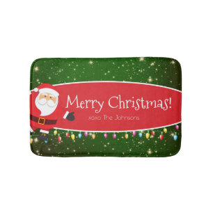 Fun Merry Christmas Santa Last Name Red and Green Badematte