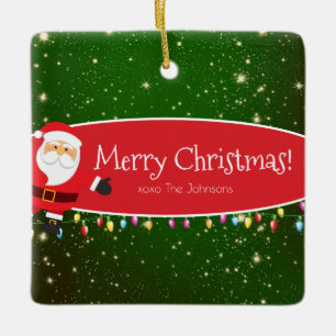 Fun Merry Christmas Santa Last Name Red and Green Keramikornament