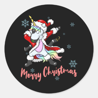 Fun Merry Christmas Santa Unicorn Runder Aufkleber