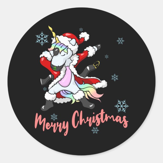 Fun Merry Christmas Santa Unicorn Runder Aufkleber (Vorderseite)