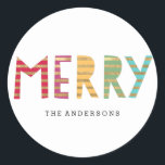 Fun Merry Custom Holiday Sticker oder Labels<br><div class="desc">Unsere modernen und schicken personalisierten Aufkleber können als Umschlag Aufkleber,  Geschenketiketten,  Günstige Aufkleber,  Artikeletiketten und vieles mehr verwendet werden. Die Möglichkeiten sind endlos,  also gehen Sie voran und nutzen Sie sie kreativ. In anderen Farben erhältlich. Auf Wunsch sind auch benutzerdefinierte Farben erhältlich.</div>