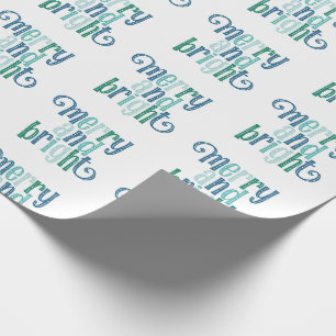 Fun Merry und Bright Typografie Blaues Design Geschenkpapier