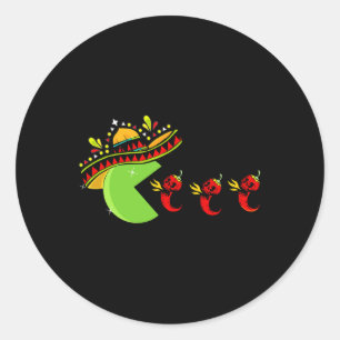 Fun Mexican Sombrero Eating Hot Pepper Skulls Cinc Runder Aufkleber