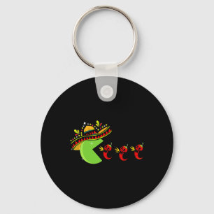 Fun Mexican Sombrero Eating Hot Pepper Skulls Cinc Schlüsselanhänger