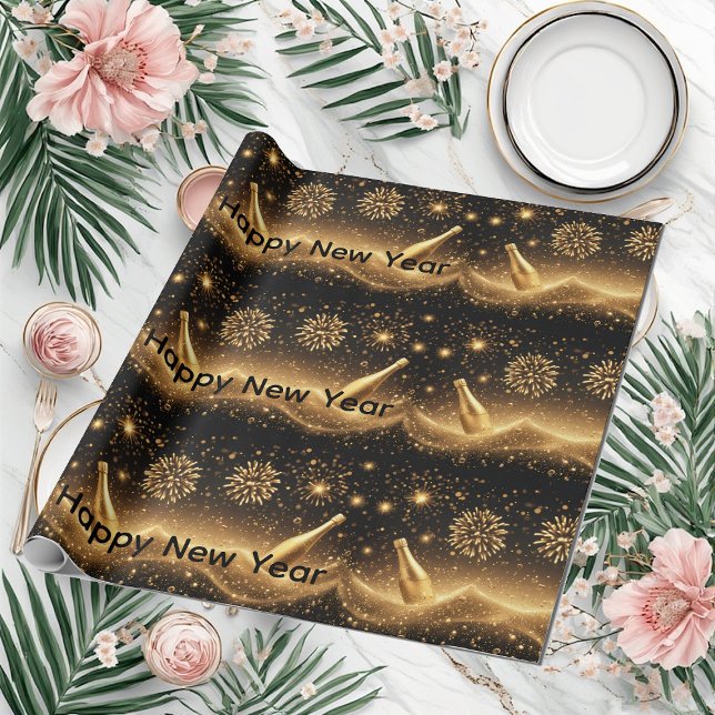 Fun Midnight Gold Champagne Dreams Happy New Year  Geschenkpapier (Fun Midnight Gold Champagne Dreams Happy New Year Wrapping Paper)