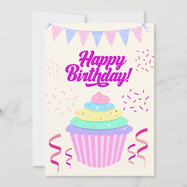 Fun Minimalistisch Happy Birthday Cupcake Card Einladung (Vorderseite)