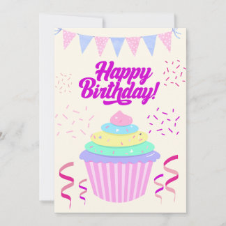 Fun Minimalistisch Happy Birthday Cupcake Card Einladung