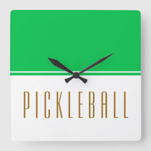 Fun Minze grüne, weiße Farbe Block PICKLEBALL Text Quadratische Wanduhr