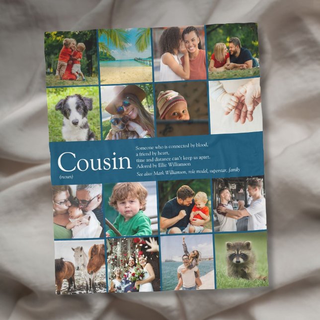 Fun Modern 16 Foto Blau Cooler Cousin Definition Fleecedecke (Fun Modern 16 Photo Blue Cool Cousin Definition Fleece Blanket)