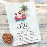 Fun Modern Beach Themed Weihnachten Party Einladung<br><div class="desc">Eine lustige Weihnachtsfeier mit dem Weihnachtsmann,  der sich in einem rosa Flamingo Floaty und einer Palme hinter ihm entspannt. Mit der Nachricht "Come Chill With Uns" ist dieses moderne Feriendomizil perfekt für Weihnachten am Strand oder für einen Urlaub an der Küste.</div>