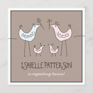 Fun Modern Birds Twin Baby Girl Dusche Einladung