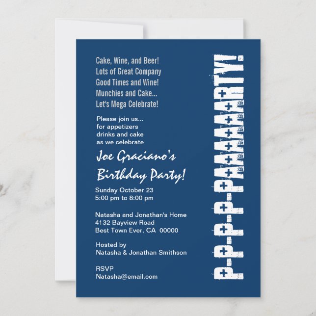 Fun Modern Birthday Navy Blue White Template Einladung (Vorderseite)