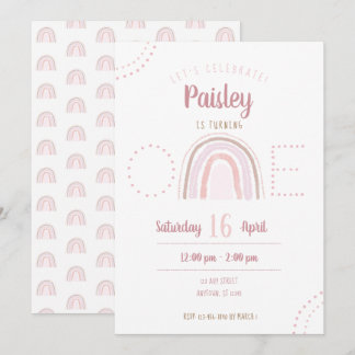 Fun Modern Boho Pink Rainbow Erster Geburtstag Einladung