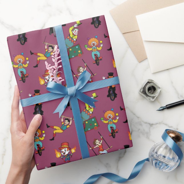 Fun Modern Cartoon Circus Carnival Purple Pattern Geschenkpapier (Schenken)