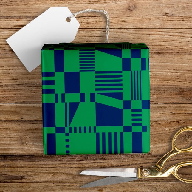 Fun Modern Checkered Blue & Green Wrapping Paper Geschenkpapier (Von Creator hochgeladen)