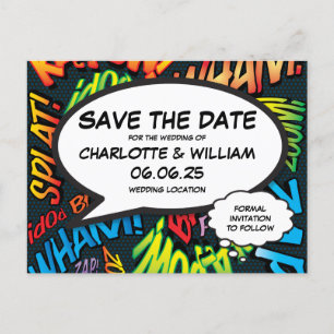 Fun Modern Comic Book Save the Date Hochzeit  Postkarte