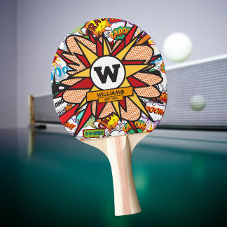 Fun Modern Family Name Monogram Comic Book Tischtennis Schläger