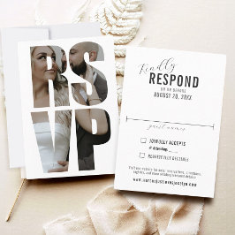 Fun Modern Foto Words Wedding Formal RSVP Card Karte