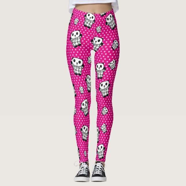 Fun Modern Girly Pink Niedlich Kawaii Panda Bär Leggings (Vorderseite)