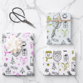 Fun Modern Line Zeichnend Urlaub ThemenWeihnachten Geschenkpapier Set